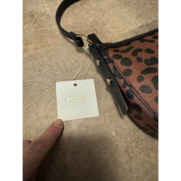 Fossil Jolie Leather Small Crossbody Purse Leopard Print Brown - Picture 10 of 14